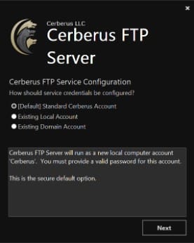 Cerberus FTP Server Install Options