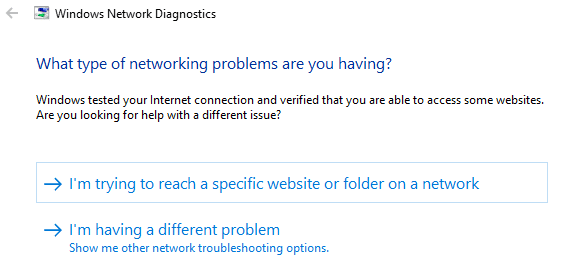 Windows network diagnostics