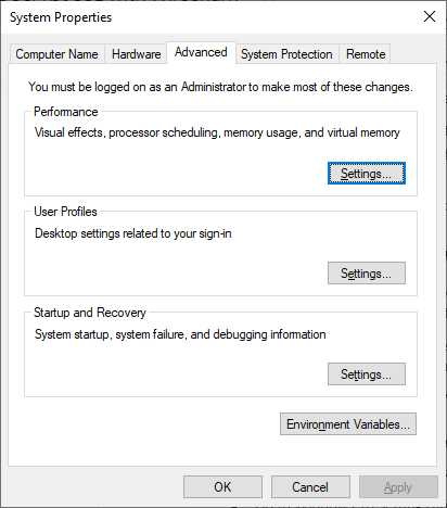 Windows 10 Settings, "Advanced Settings"
