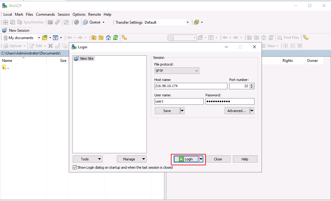 winscp connection